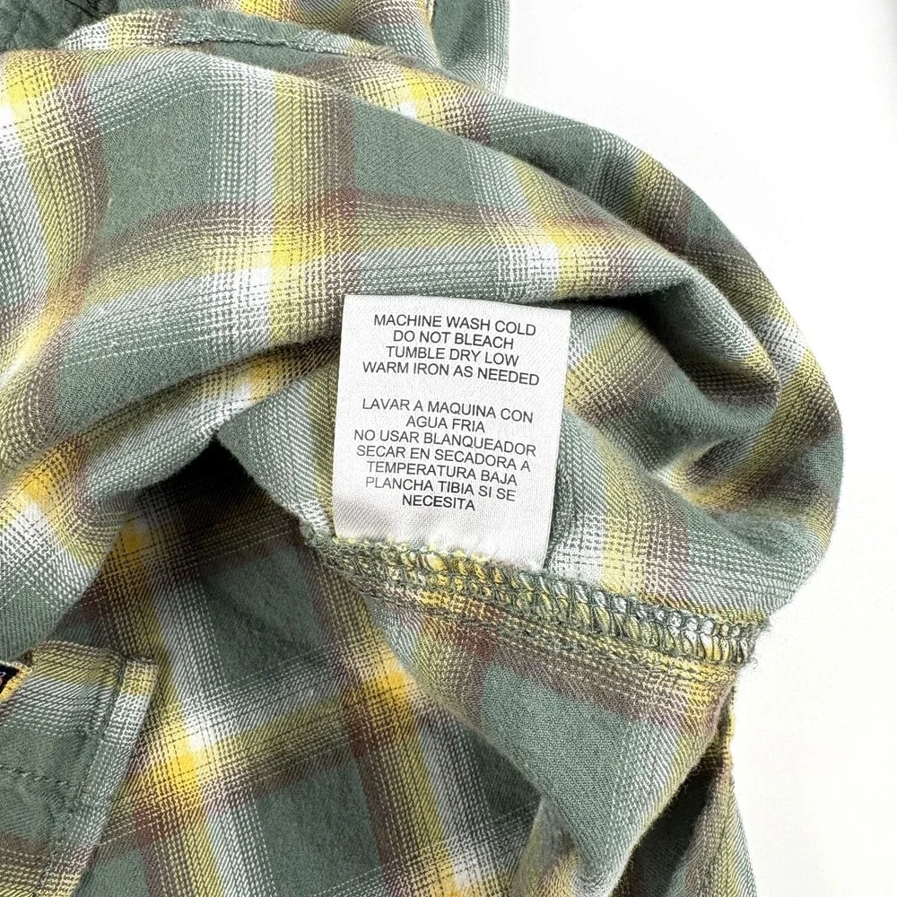 PX Los Angeles Plaid Pearl Snap Cotton Shirt Mens L Green Brown Yellow Long Slv‎